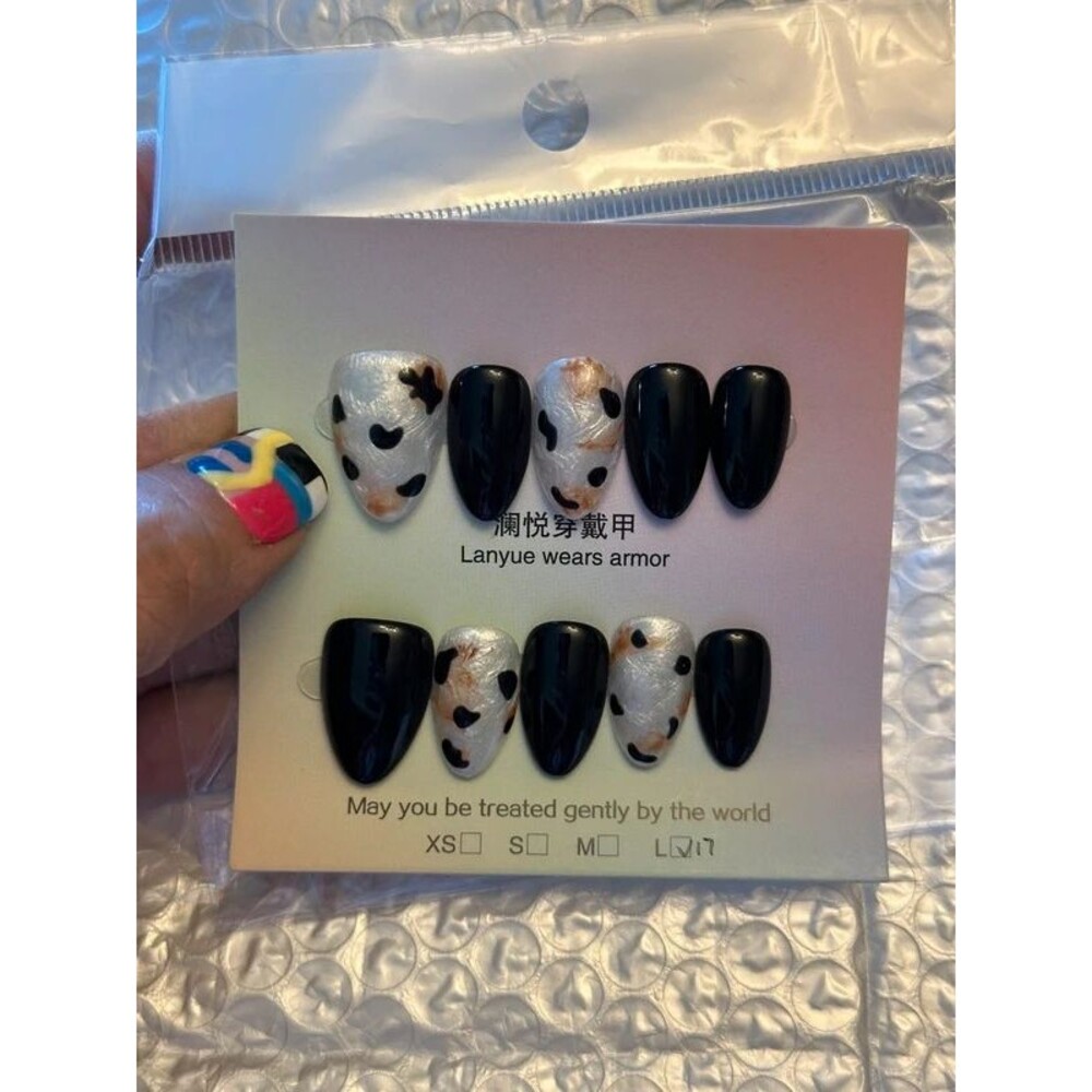 Black & Leopard Print Short Almond Press On Nails Size Large